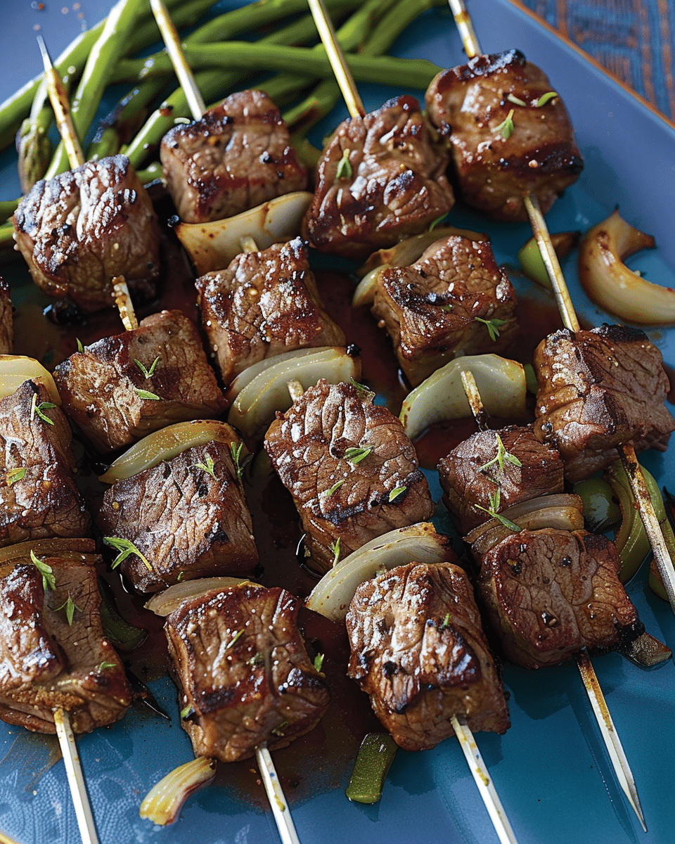 Grilled Steak Kabobs with Onions 