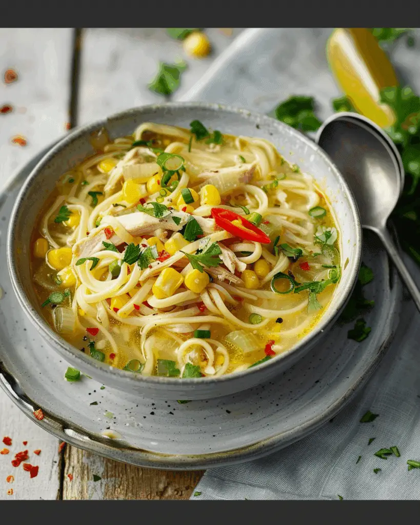 Leftover Chicken and Sweetcorn Noodle Soup