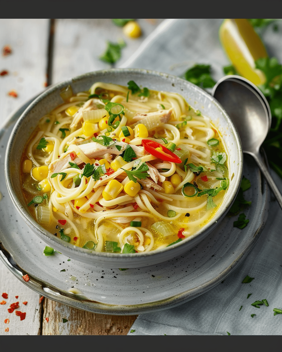 Leftover Chicken and Sweetcorn Noodle Soup
