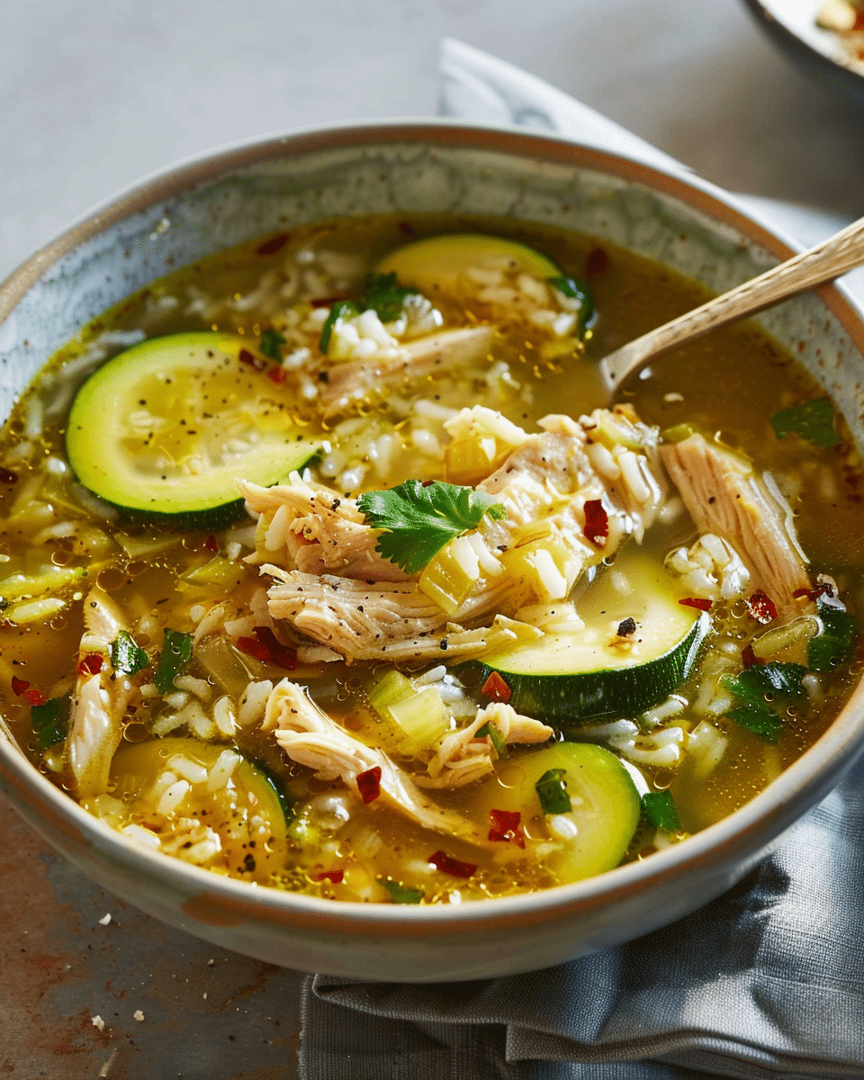 Ginger Chicken and Rice Soup with Zucchini