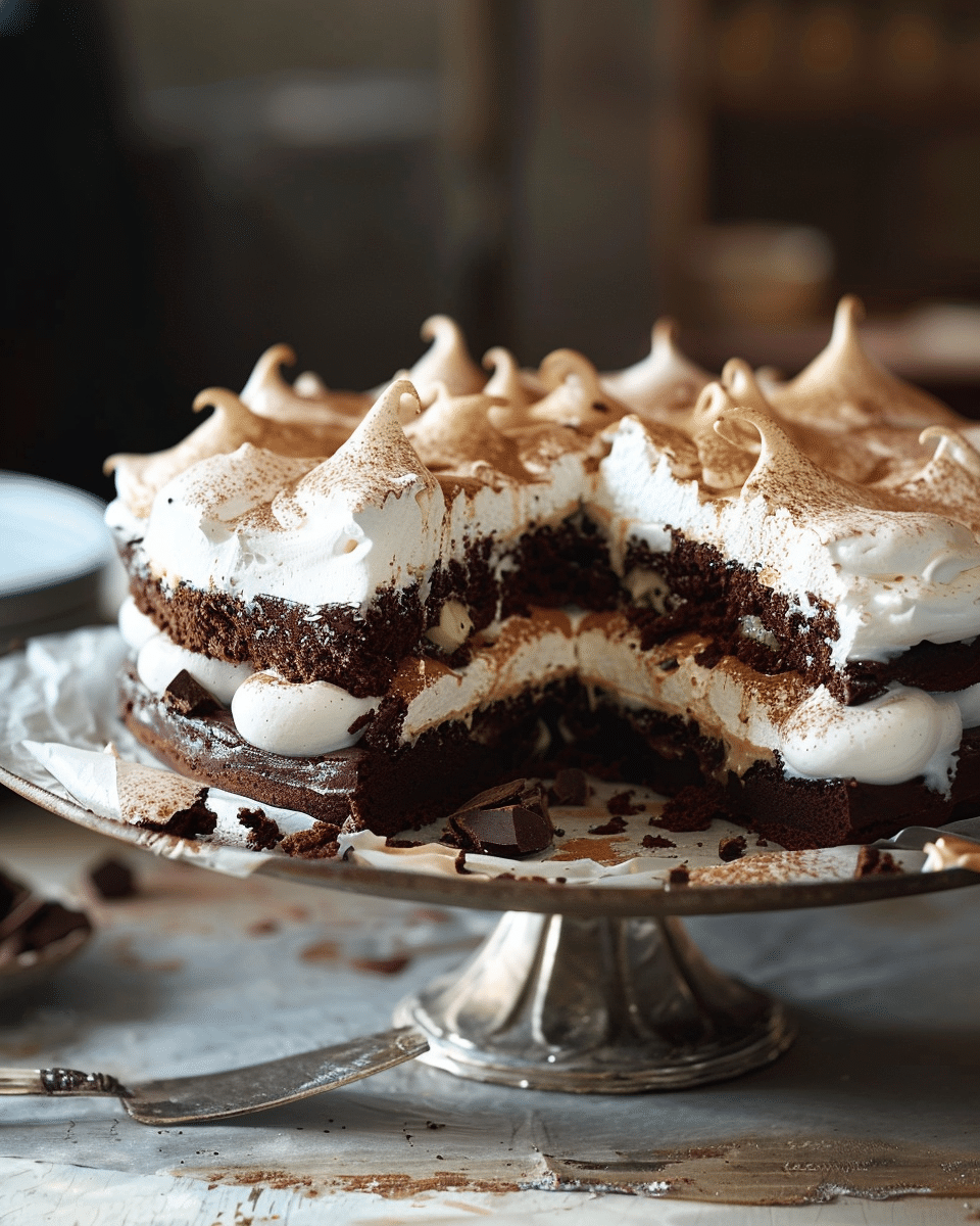 Chocolate Brownie Meringue Cake 