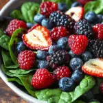 Berry Spinach Salad with Pecans, Feta, and Balsamic Glaze