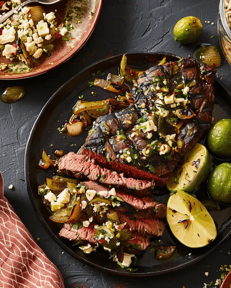 Lime-Marinated Flank Steak with Stuffed Poblano Peppers