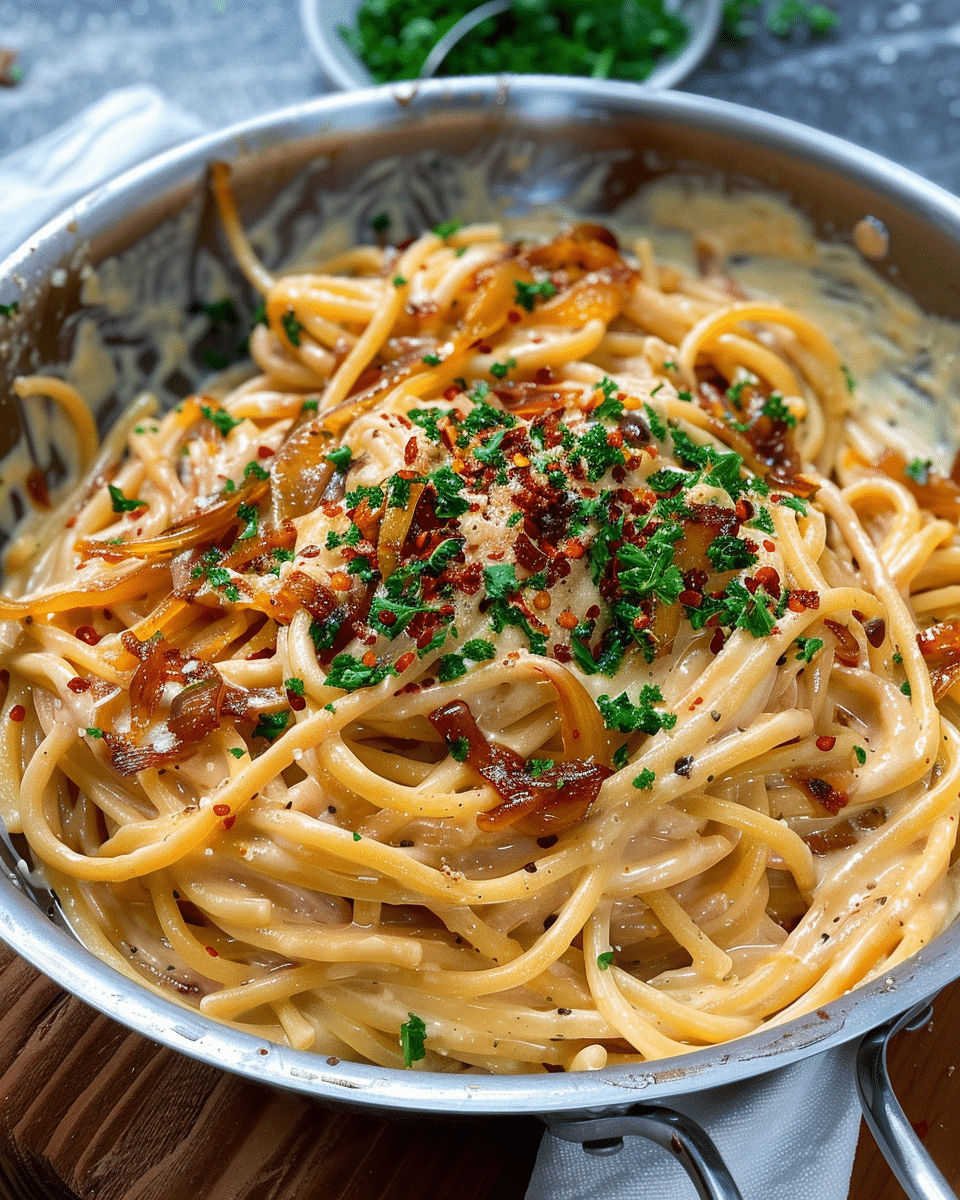Creamy Vegan Caramelized Onion Pasta