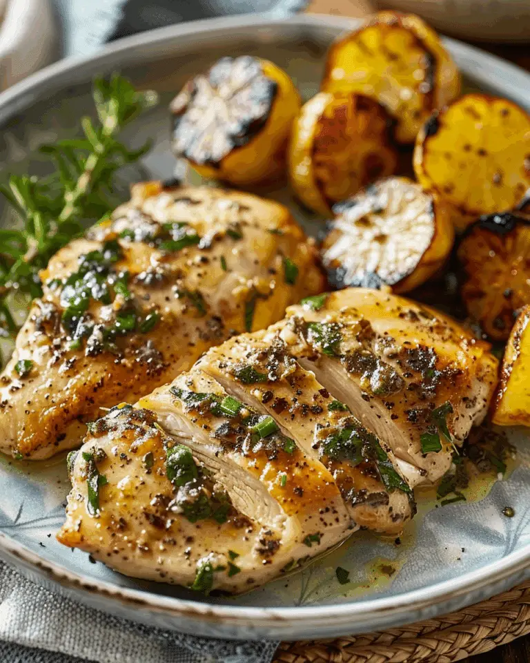 Greek Garlic Chicken with Hot Honey Roasted Potatoes & Creamy Mushroom Pesto