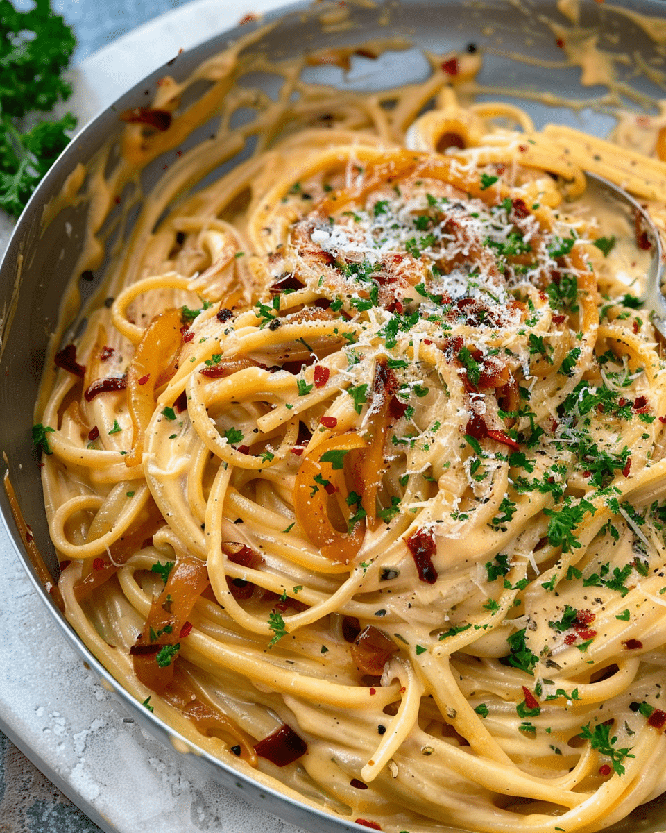 Creamy Vegan Caramelized Onion Pasta