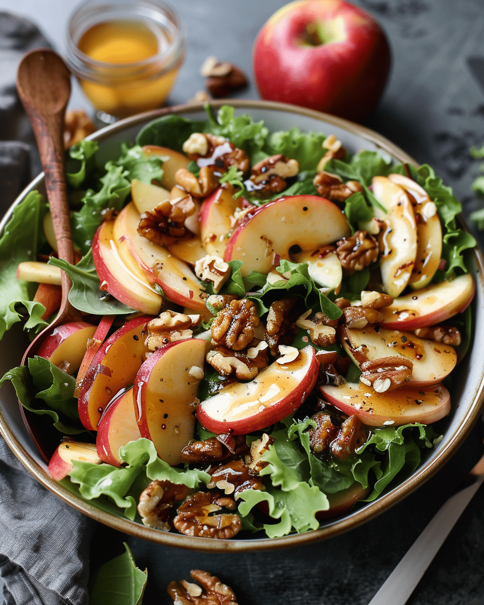 Warm Apple Walnut Salad with Maple Dressing