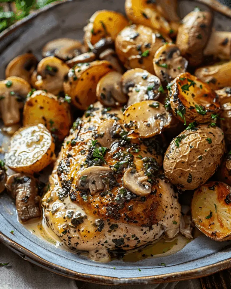 Greek Garlic Chicken with Hot Honey Roasted Potatoes and Creamy Mushroom Pesto