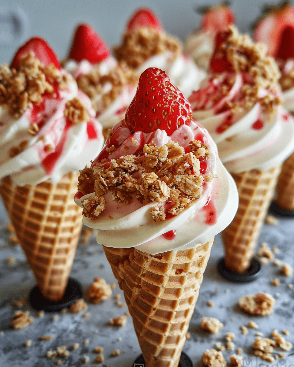 Strawberry Crunch Cheesecake Cones