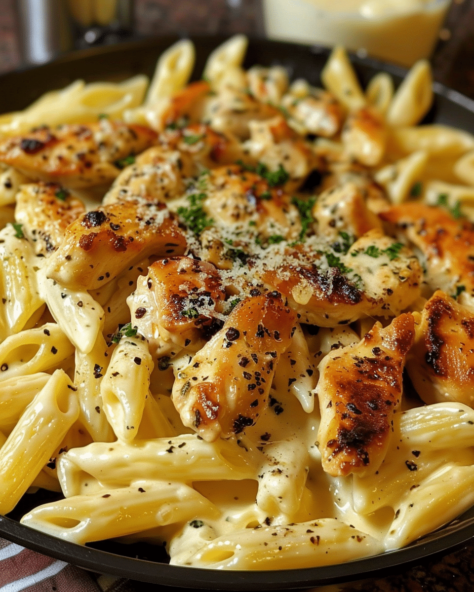 Creamy Velveeta Chicken Penne in Garlic Butter Parmesan Sauce