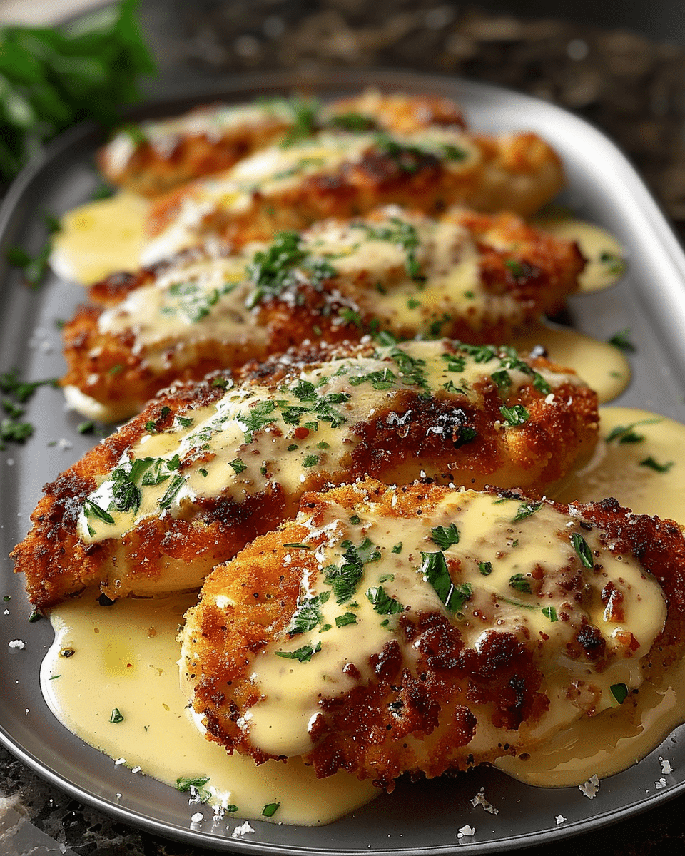 Parmesan Crusted Chicken with Creamy Garlic Sauce