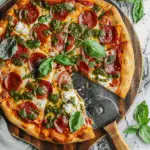 Pepperoni and Burrata Pizza with Pesto