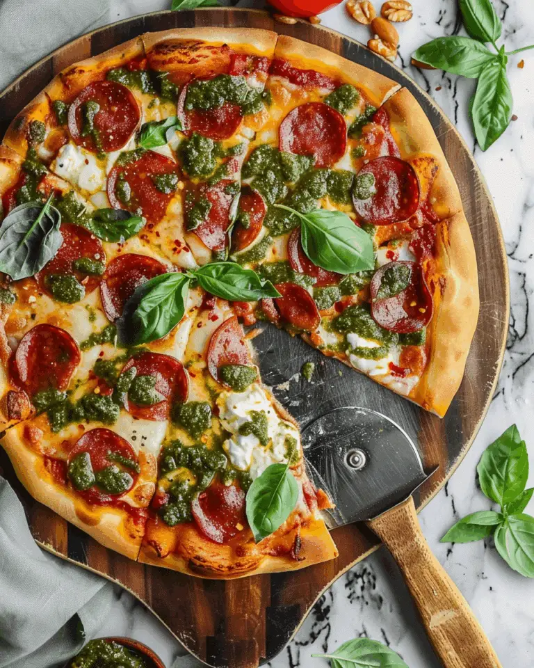 Pepperoni and Burrata Pizza with Pesto