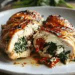 Roasted Red Pepper Spinach Mozzarella Stuffed Chicken