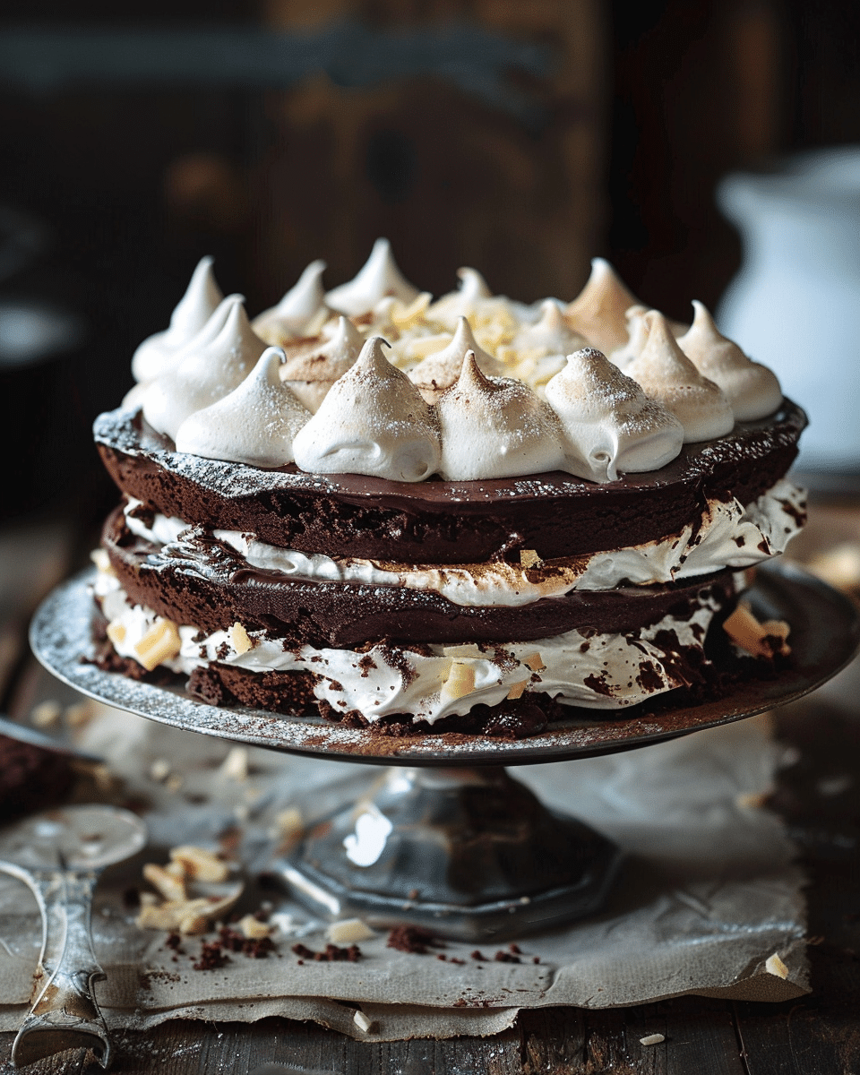 Chocolate Brownie Meringue Cake 