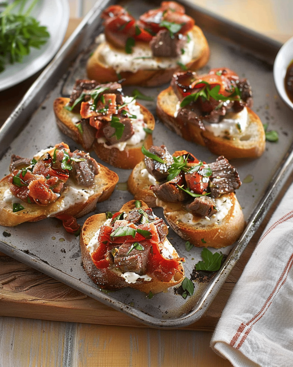 Beef Bruschetta with Roasted Garlic-Feta Spread