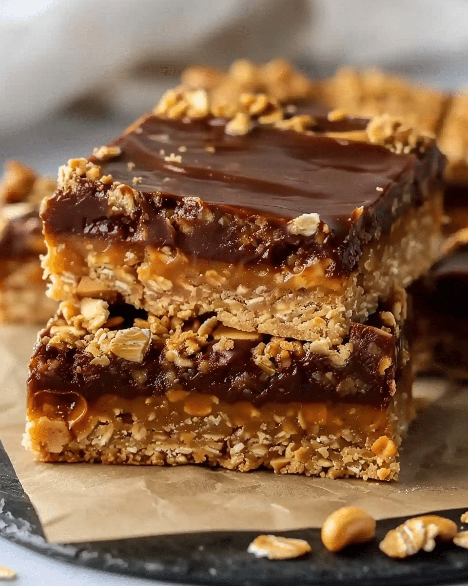 Healthy No‑Bake Peanut Butter Greek Yogurt Caramel Oat Bars