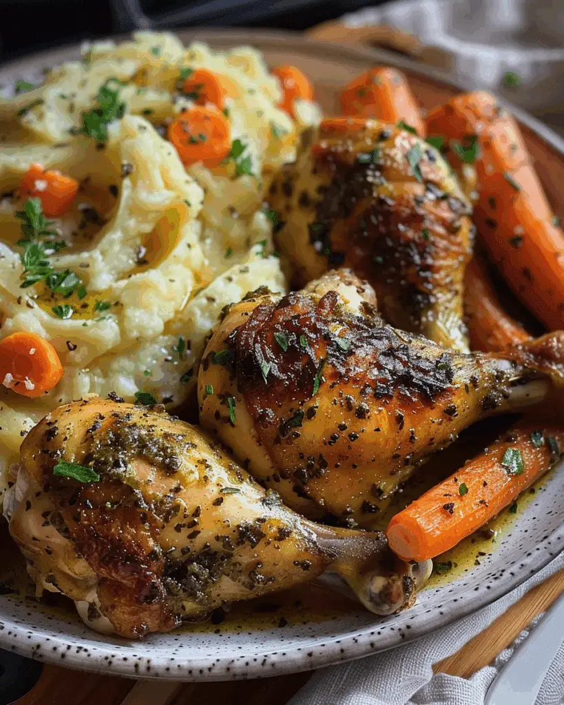 Herb Baked Chicken Drumsticks with Mashed Potatoes and Carrots