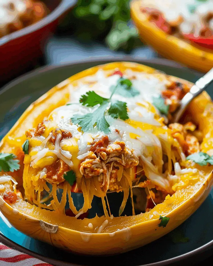 Cheesy Chicken Enchilada Stuffed Spaghetti Squash Recipe