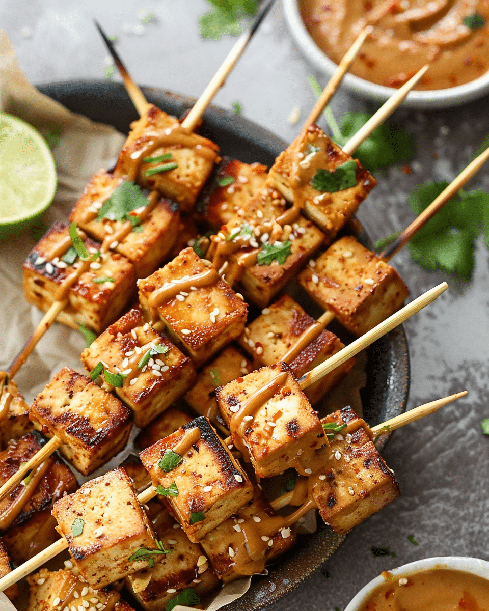 Tofu Skewers with Spicy Peanut Sauce