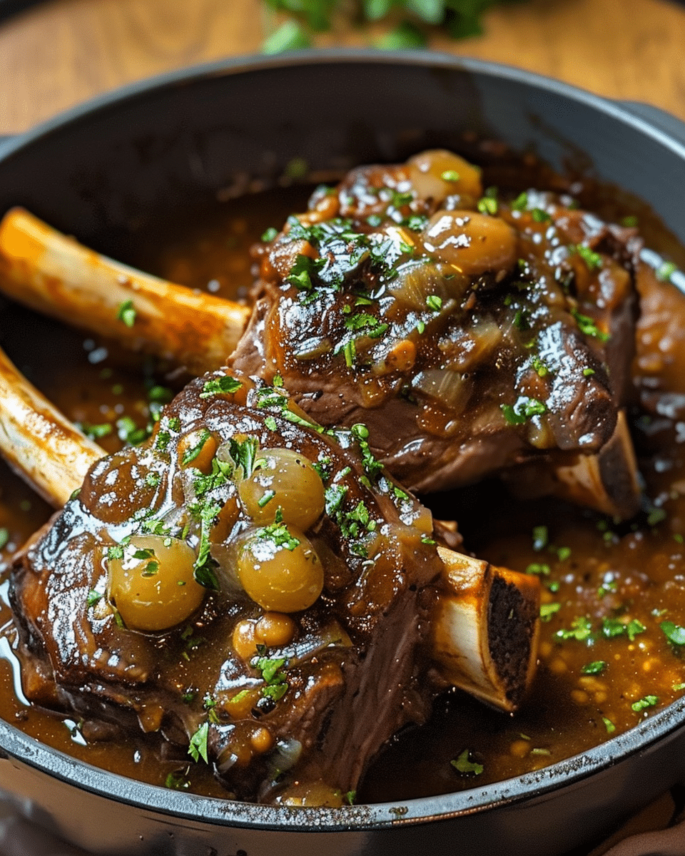 Slow-Braised Lamb Shanks with Aromatic Herbs and Silky Pan Gravy
