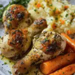 Herb Baked Chicken Drumsticks with Mashed Potatoes and Carrots