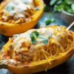 Cheesy Chicken Enchilada Stuffed Spaghetti Squash Recipe