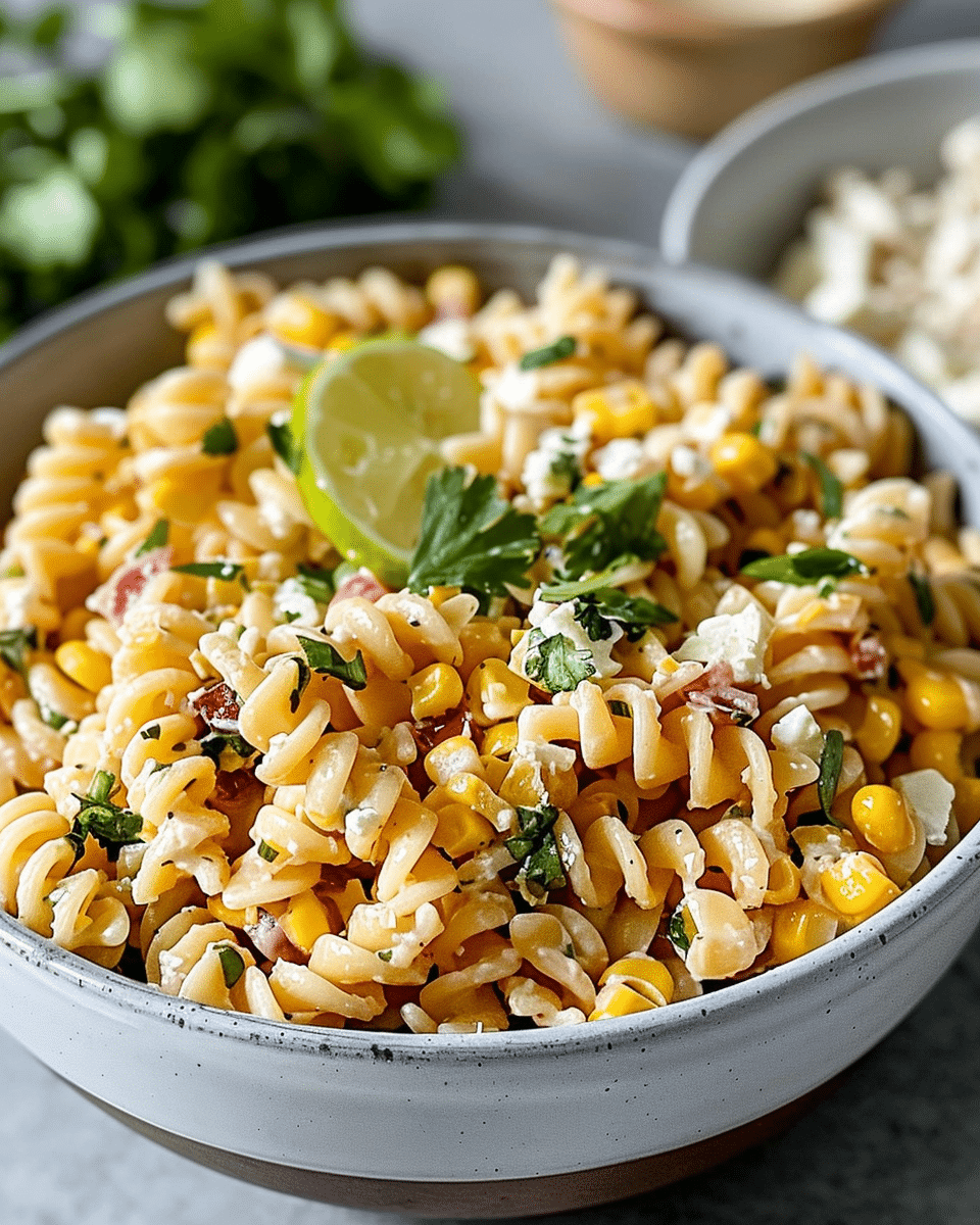 Healthy Street Corn Pasta Salad with Greek Yogurt Dressing