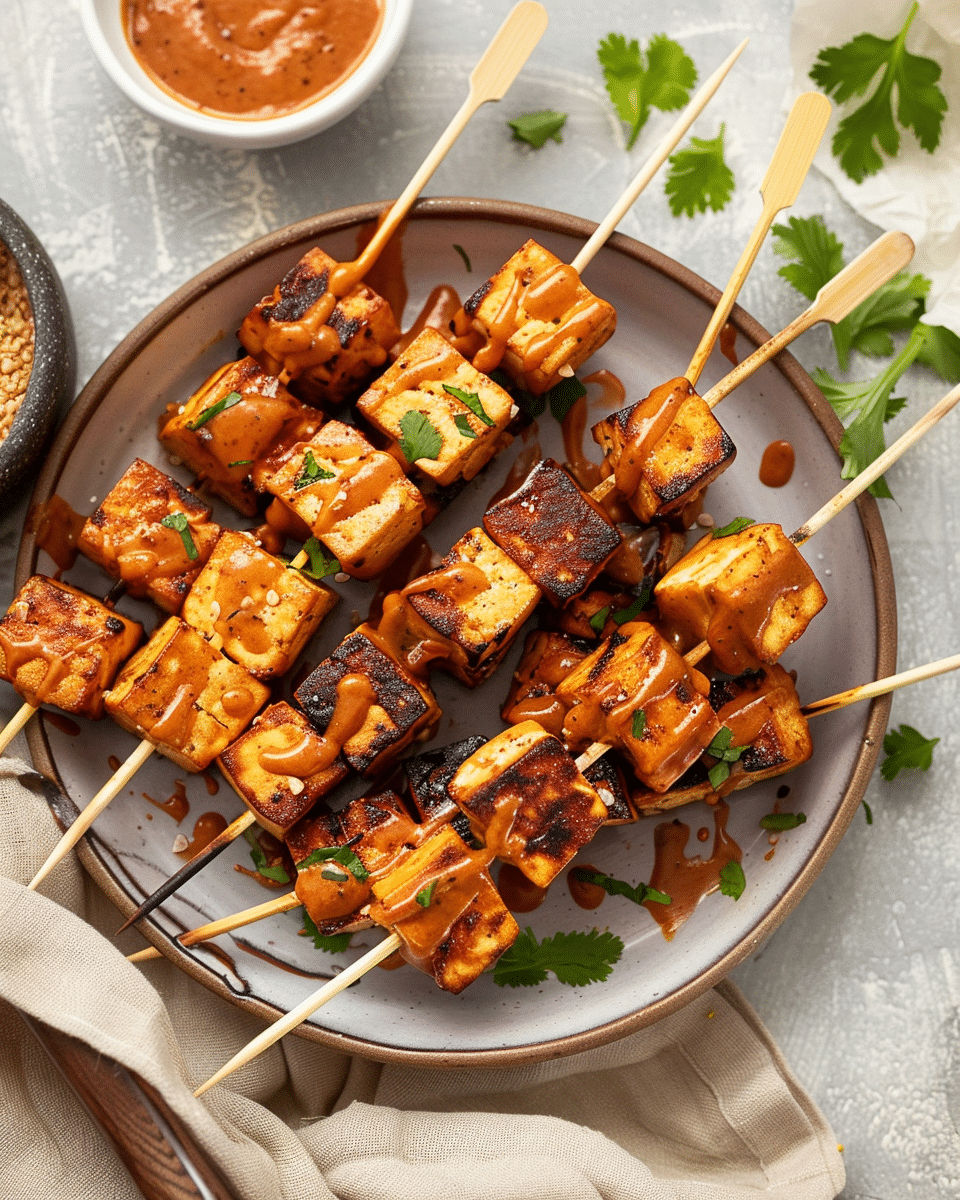 Tofu Skewers with Spicy Peanut Sauce