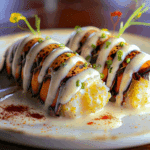 Broiled Lobster Tail with Saffron Grits & Creamy Garlic Sauce