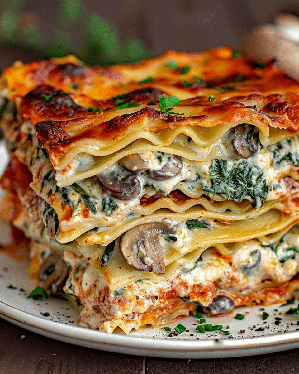 Creamy Spinach & Mushroom Lasagna