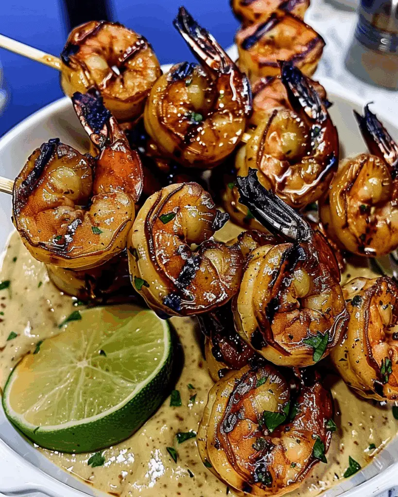 Crispy Honey Garlic Shrimp Skewers with Tangy Lime Dip