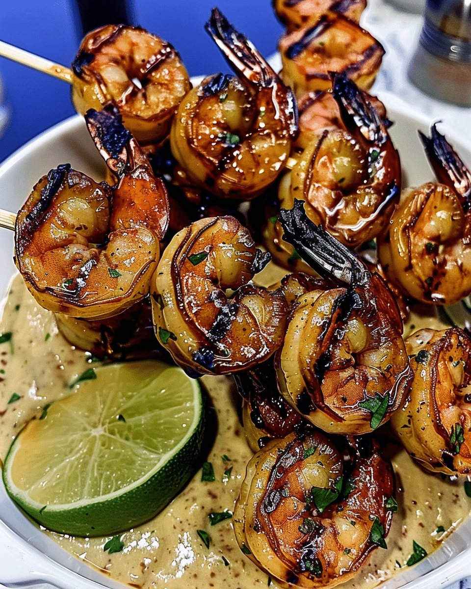 Crispy Honey Garlic Shrimp Skewers with Tangy Lime Dip