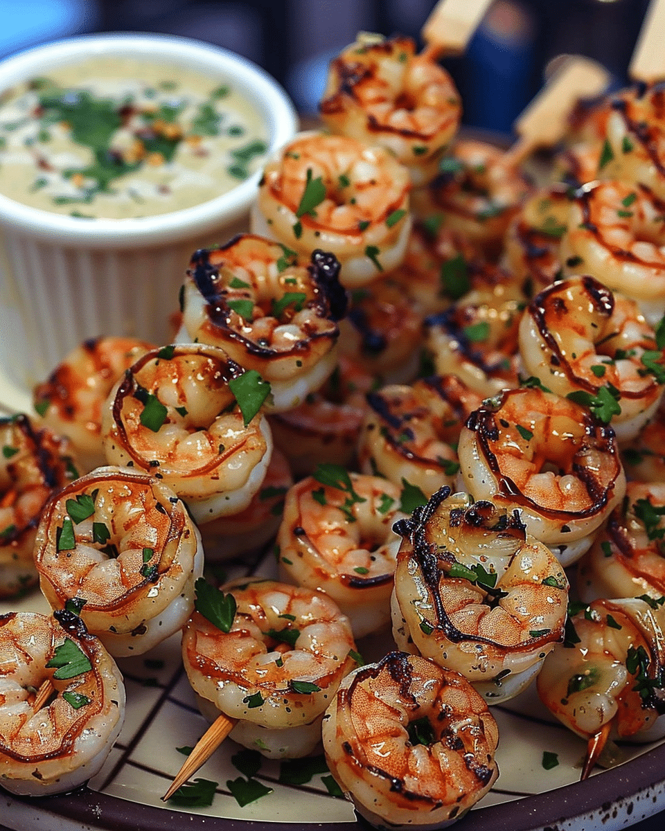 Crispy Honey Garlic Shrimp Skewers with Tangy Lime Dip