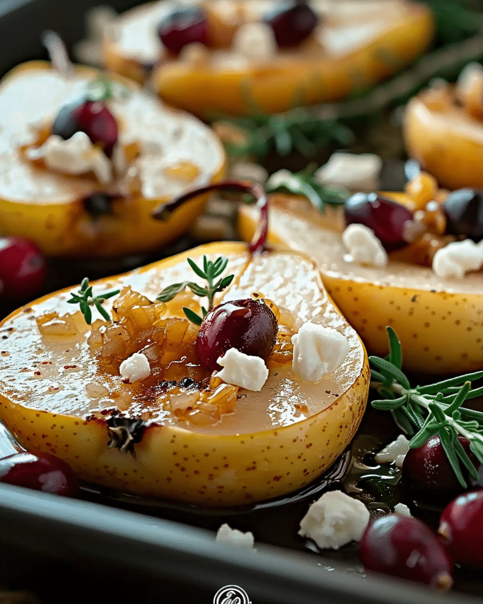 Elegant Baked Pears with Feta, Honey, and Cranberries – A Must-Try Holiday Appetizer