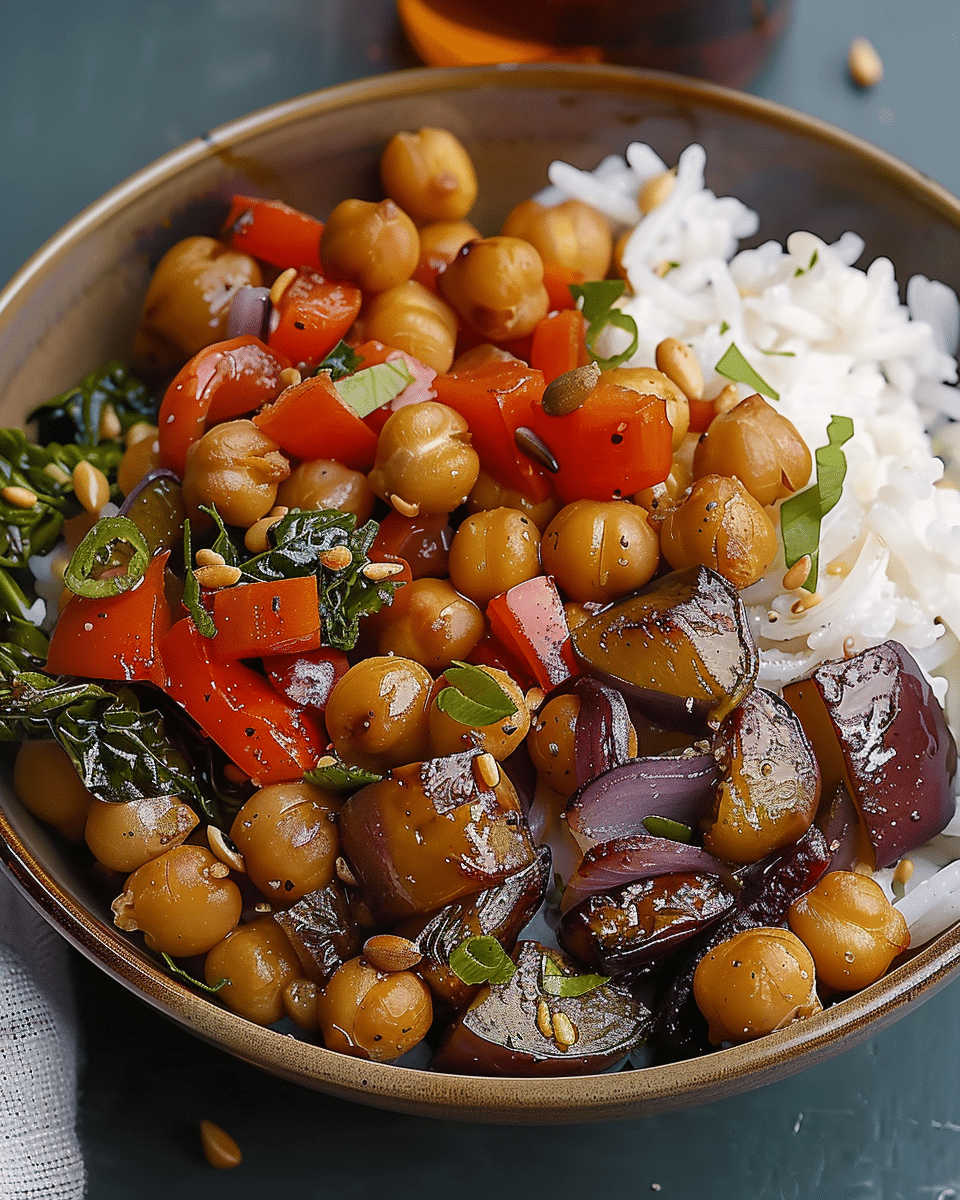 Roasted Vegetable Chickpea Bowl with Tahini Dressing