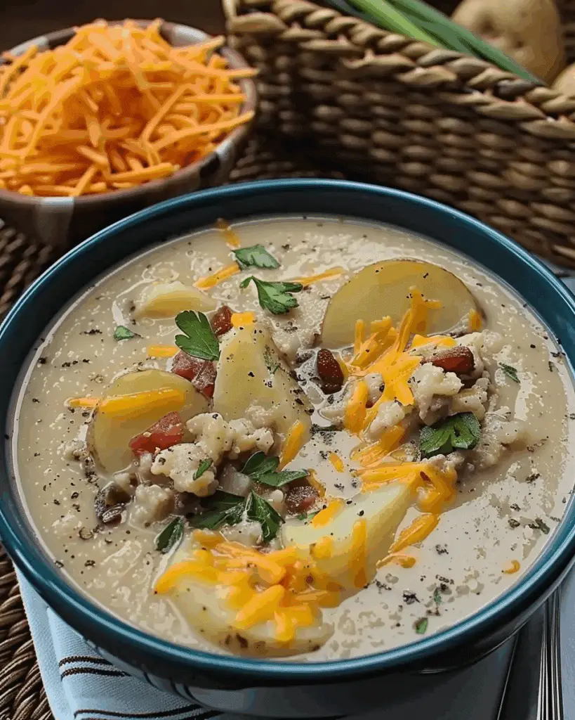 Hearty Cheddar Garlic Herb Potato Soup