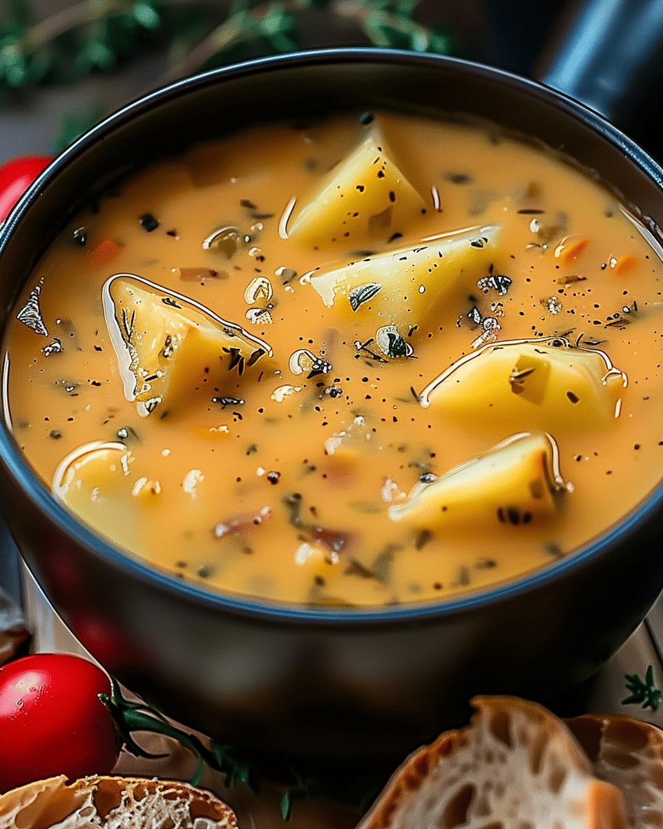 Hearty Cheddar Garlic Herb Potato Soup