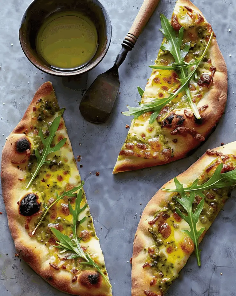 Pesto Flatbread with Mozzarella and Arugula