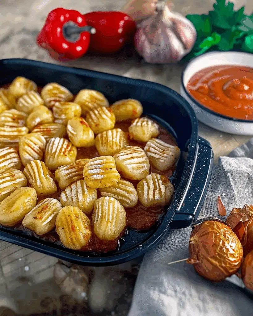 Sheet Pan Gnocchi with Roasted Red Pepper Sauce