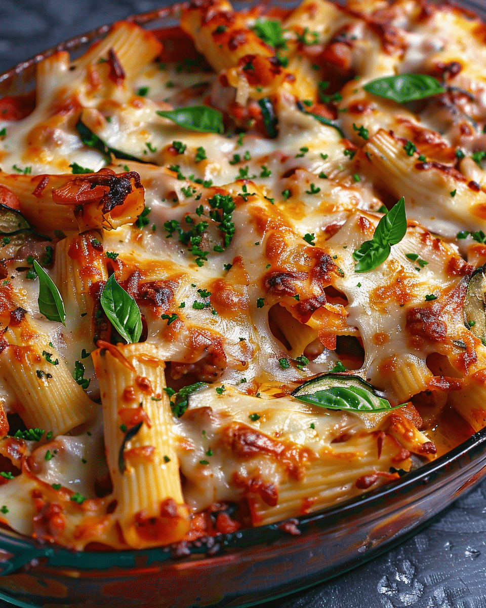 Baked Rigatoni Fra Diavolo with Sausage and Zucchini