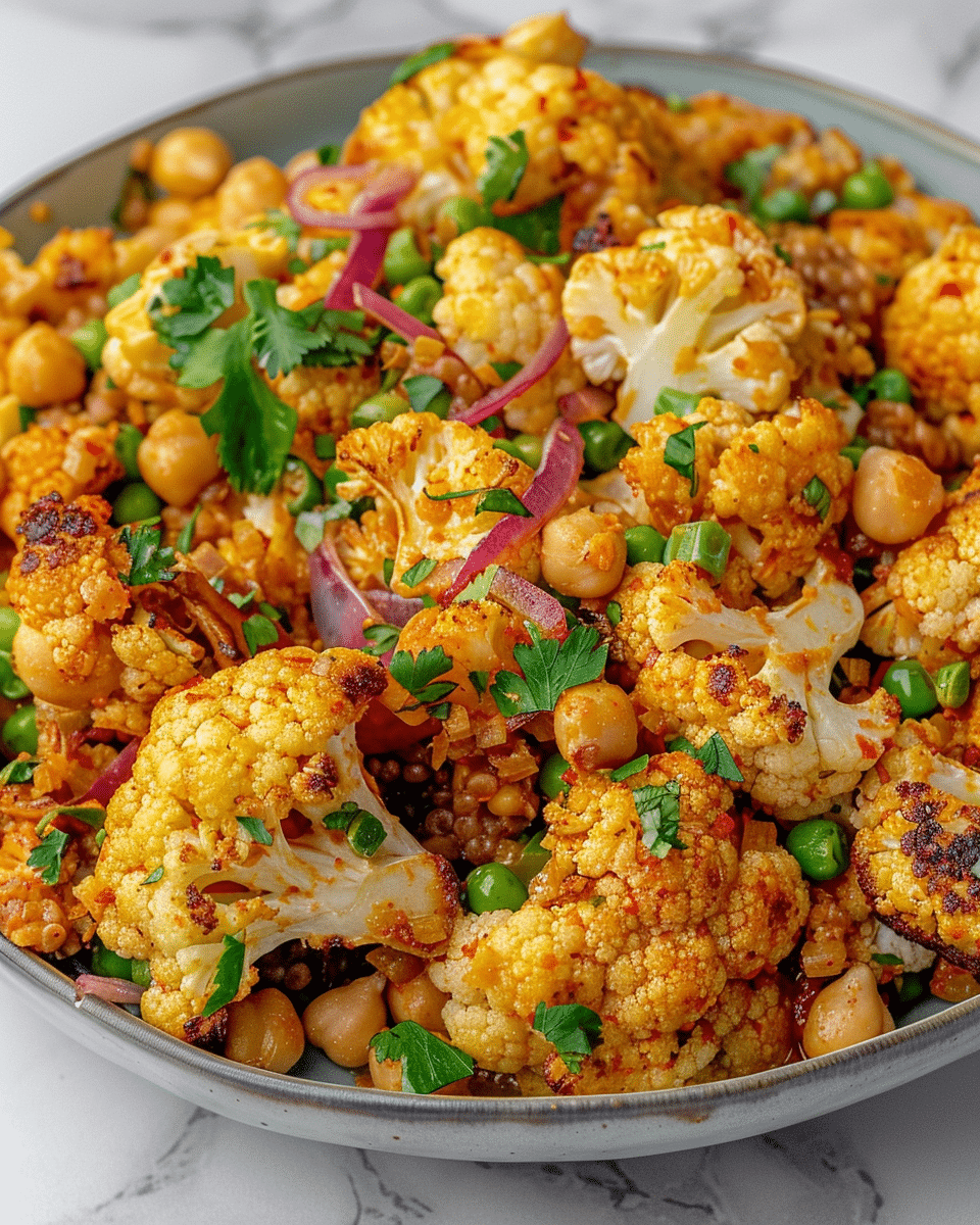 Chickpea and Roasted Cauliflower Salad with Lemon Garlic Dressing