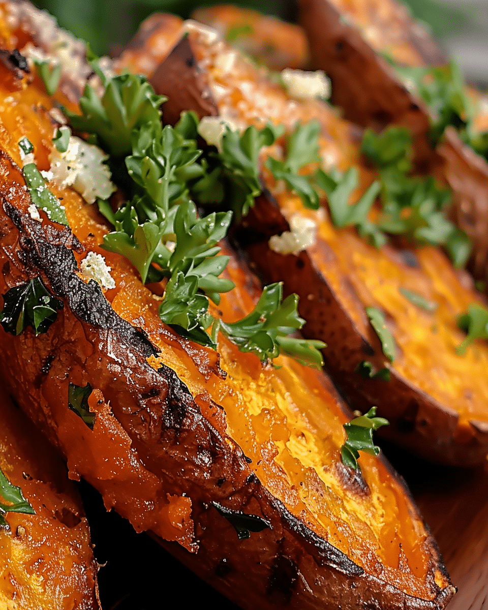 Garlic Parmesan Sweet Potato Wedges