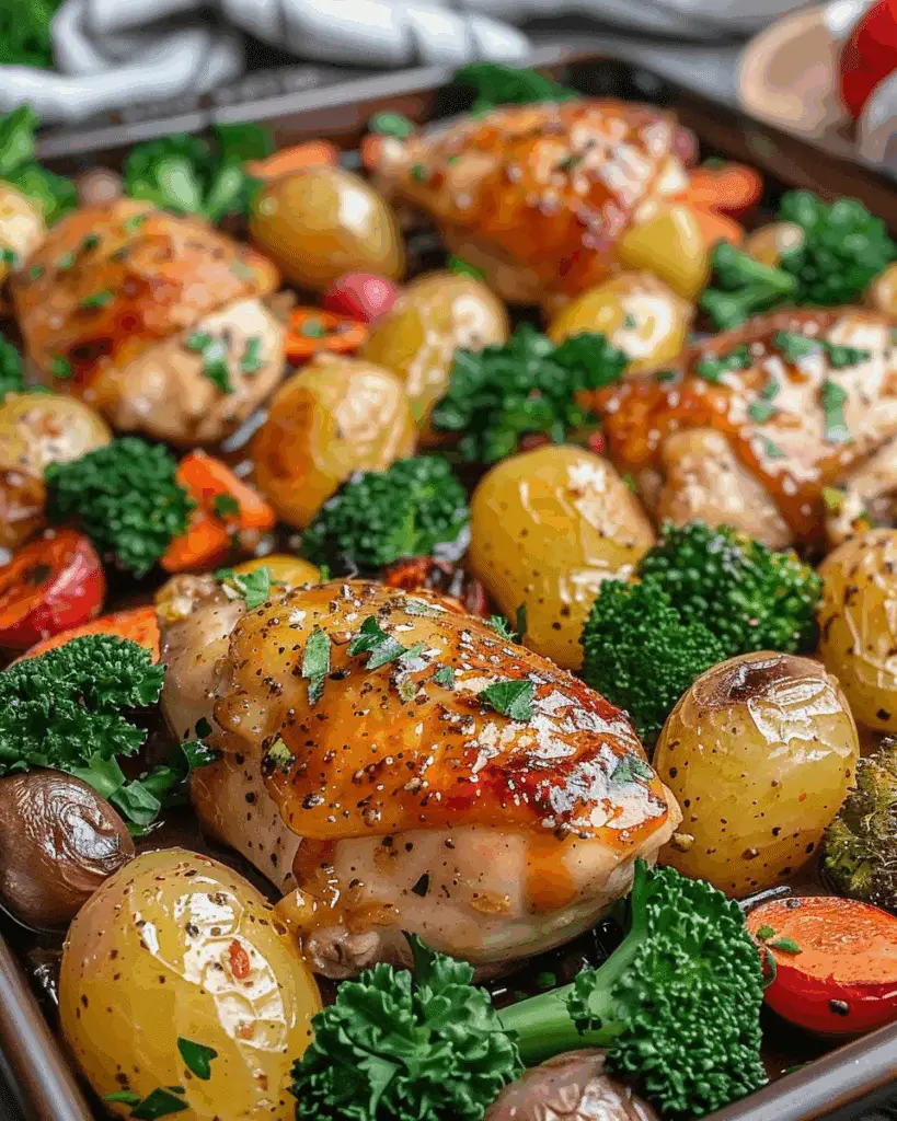 Quick Honey Mustard Chicken & Veggies Sheet Pan