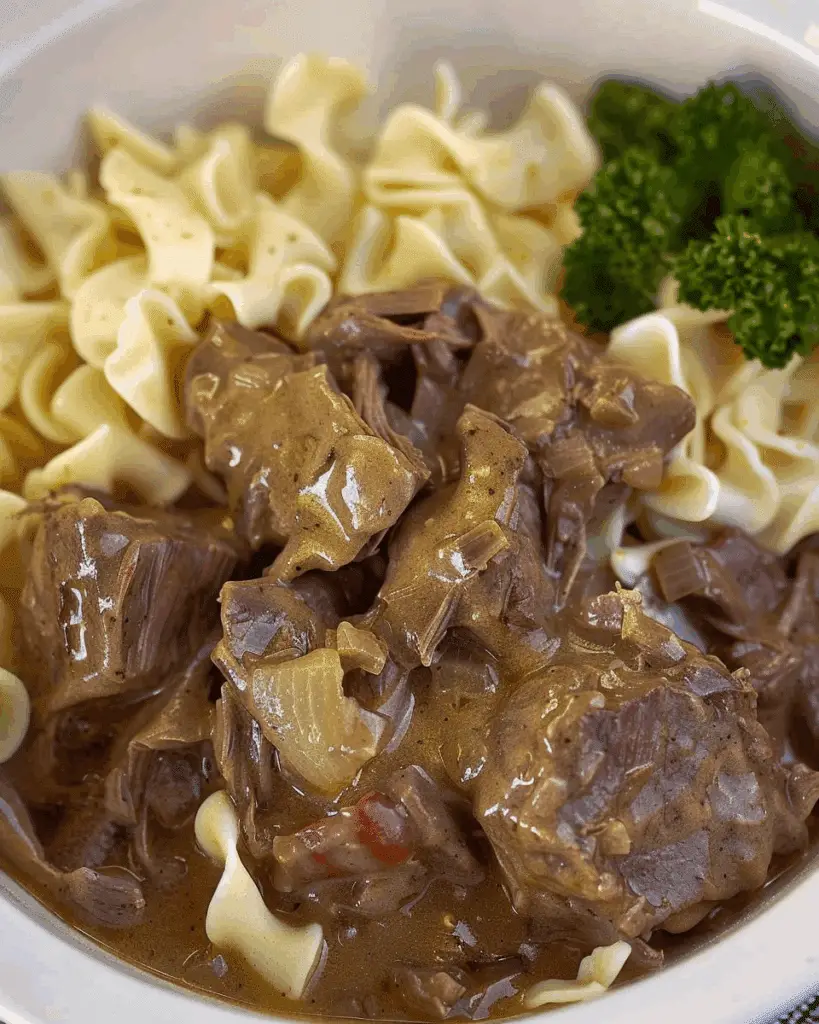 Slow Cooker Pot Roast Beef Stroganoff