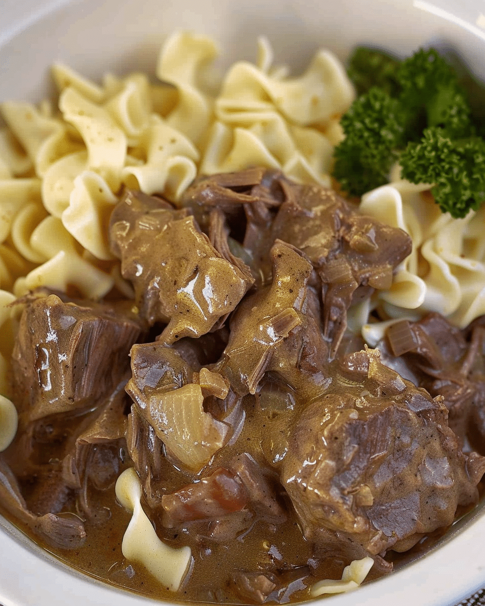 Slow Cooker Pot Roast Beef Stroganoff