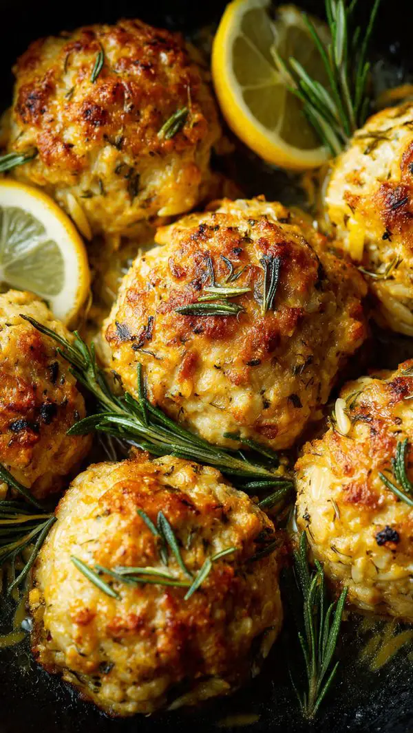 Baked Lemon Rosemary Chicken Meatballs And Creamy Orzo
