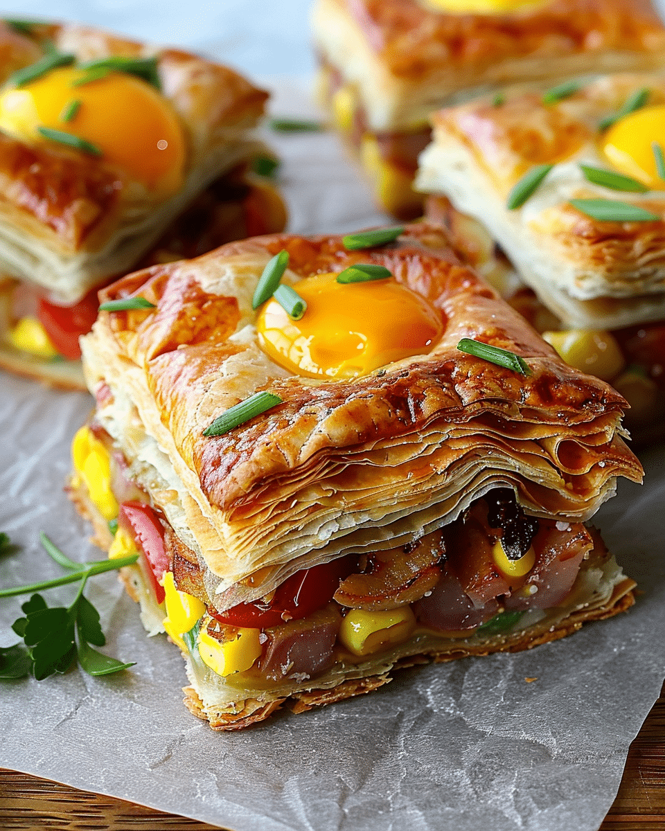 Breakfast Stuffed Puff Pastry Bars