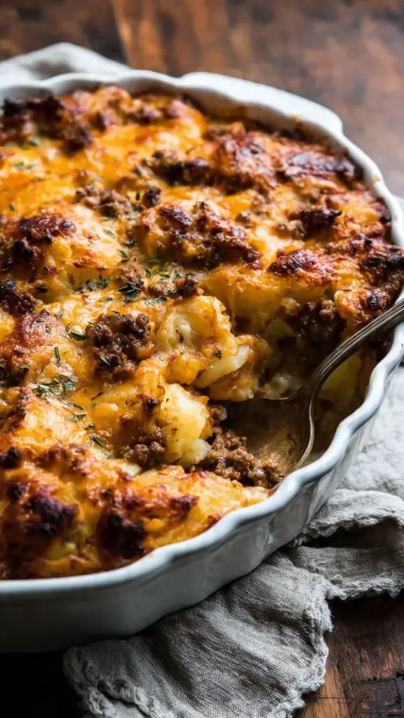 Cheesy Ground Beef And Potato Casserole