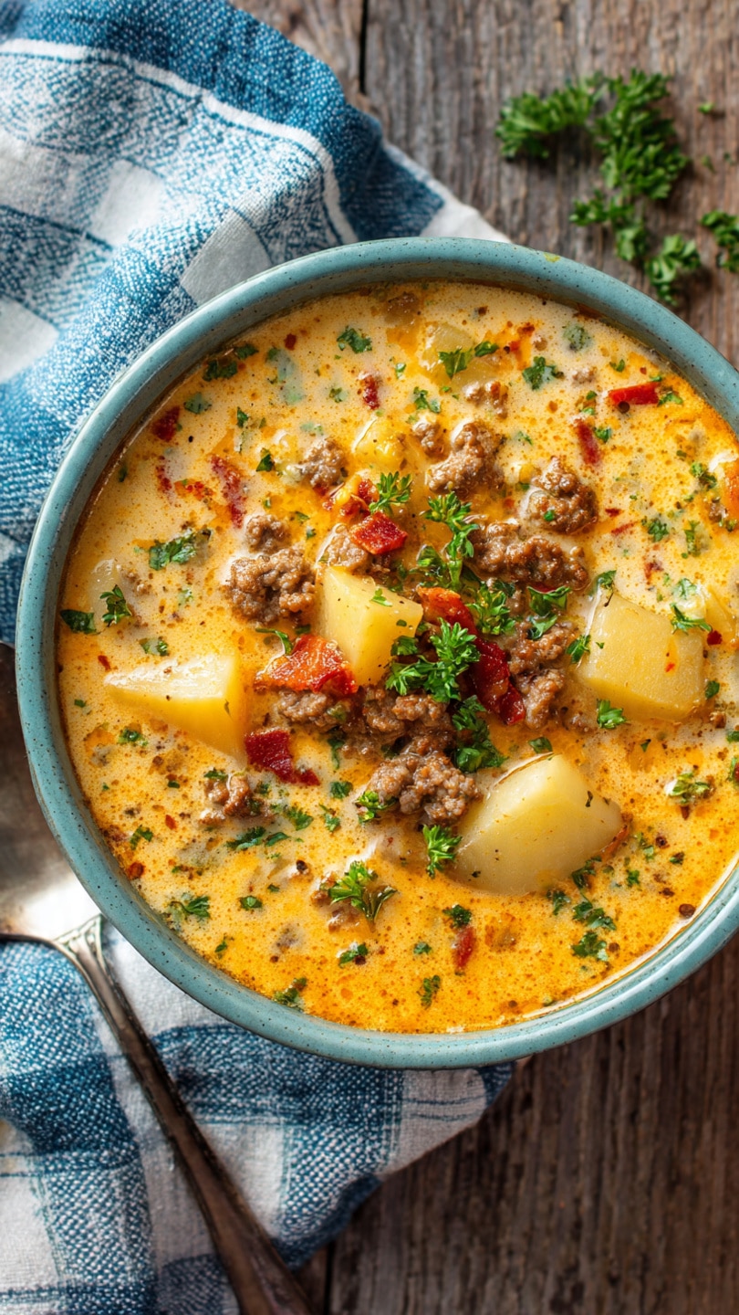 Cheesy Hamburger Potato Soup